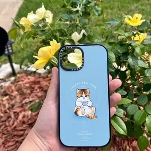 CASETiFY x Mofusand “Happy Tea Time” Cat iPhone 15 Case – Blue MagSafe – Kawaii